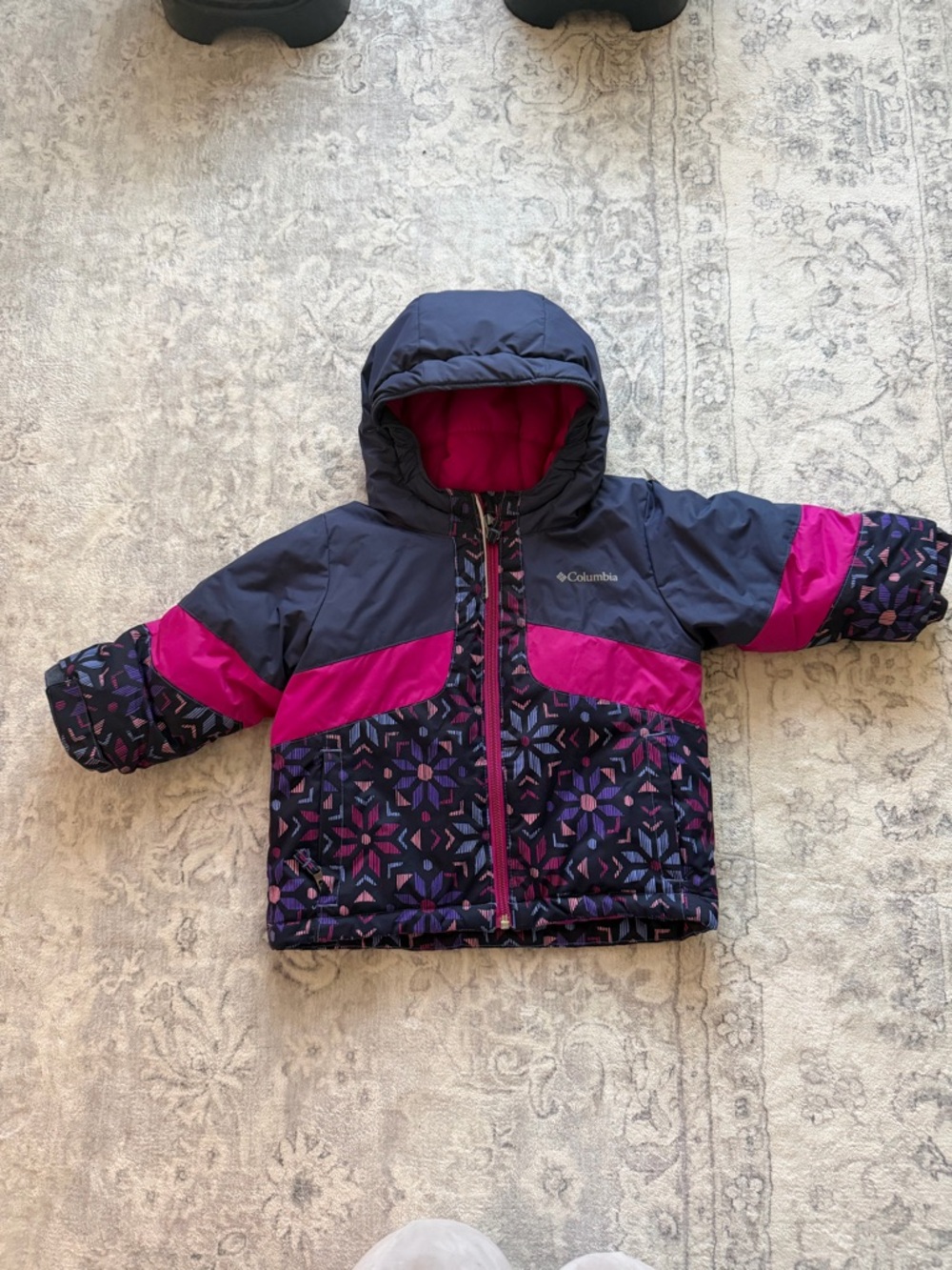 Columbia Pink and Navy Girls Hooded Winter Coat